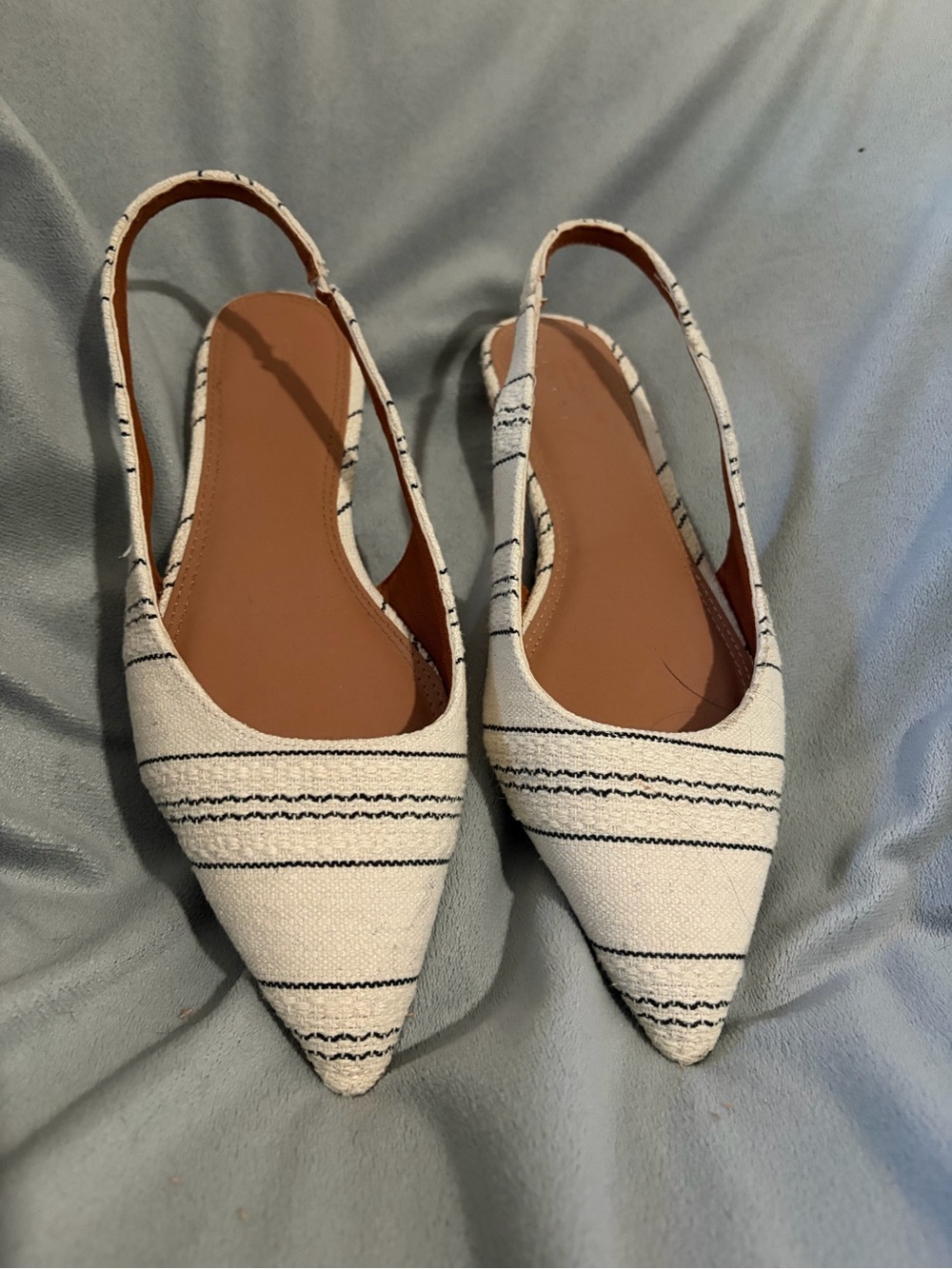 Xhilaration White and Black Striped Pointed Slingback Flats